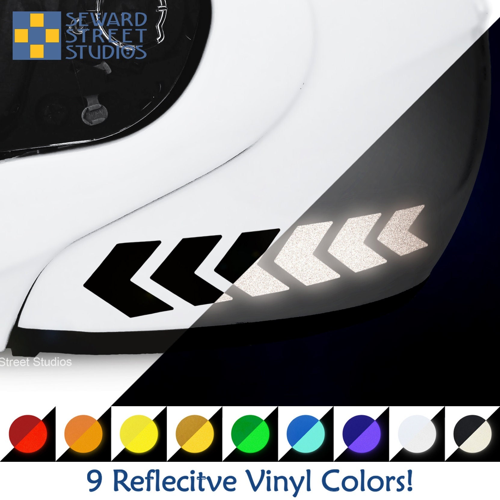 Set of 2 Reflective Chevron Decals, Racing Stripes Motorcycle Helmet Sticker Kit, 3M Reflective Transfers Set, Zig Zag / #1357R