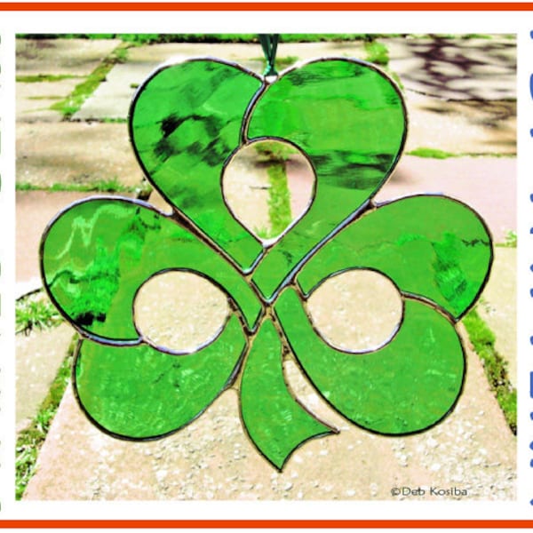 Easy Shamrock Stained Glass Pattern,  Shamrock Suncatcher Pattern PDF, Clover Stain Glass Craft Pattern, Celtic Knot Digital Download