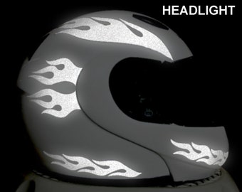 Flames Reflective Decal Set, Fire Helmet Reflector Stickers Kit, Flame Motorcycle Saddlebag Stickers, Hotrod Retro Flame Transfers / #912R