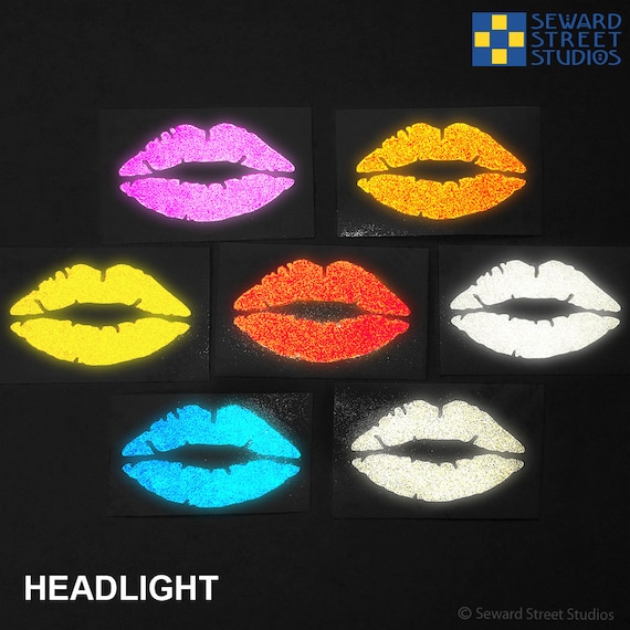 Lips Reflective Decal, Kiss Helmet Sticker, Smack Motorcycle Sticker, xoxo Bike Decal, Lipstick Safety Transfer / 1.50"h x 2.75"w - #992R