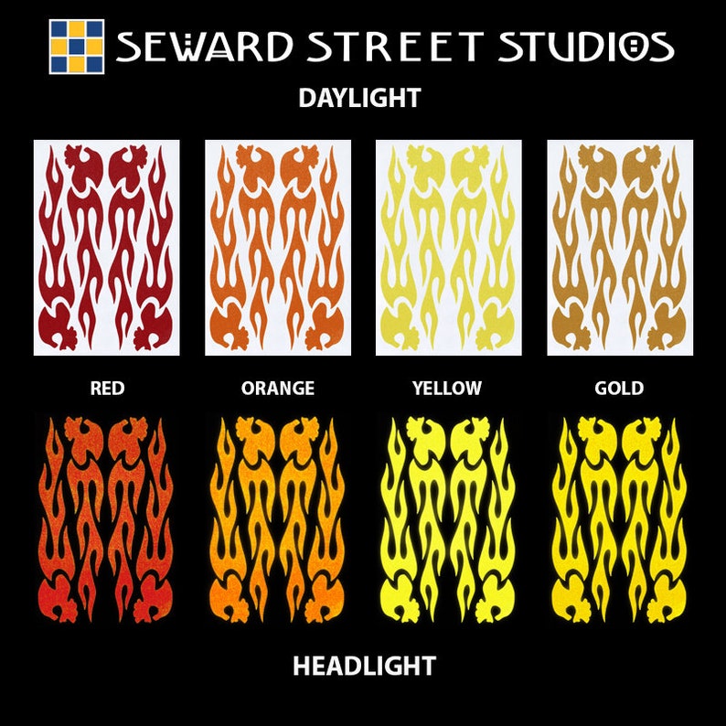 Narrow Fire Skull Helmet Stickers Flaming Skulls Reflective Decal Set Skulls with Skinny Flames Reflector Bike Stickers #1137R