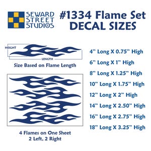 Set of 4 Flames Holographic Glitter Decals, Retro Fire Sticker Kit, Hotrod Flame Transfers / #1334G-SZ 画像 2