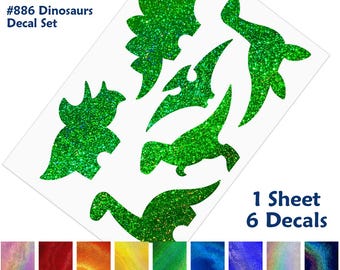 Juego de calcomanías holográficas de dinosaurio con purpurina, 6 pegatinas para casco de bicicleta, kit de transferencias para portátiles infantiles, tiranosaurio / n.° 886G
