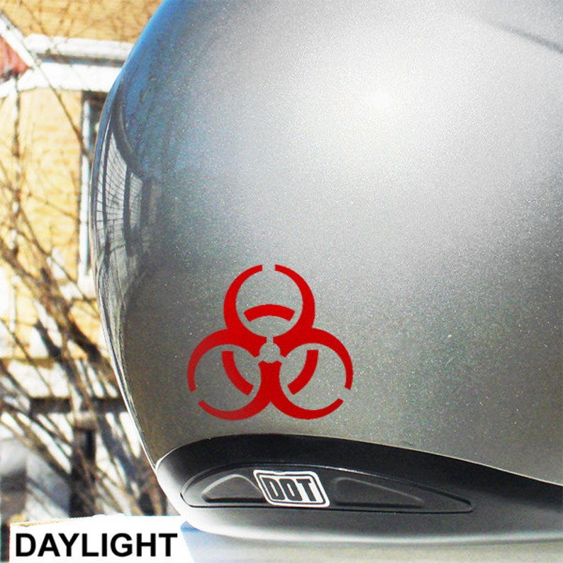 Biohazard Symbol Reflective Decal, Biohazard Helmet Sticker, Biohazard Symbol Motorcycle Transfer, Bio Hazard Icon / 2"h x 1.75"w - #077R image 2