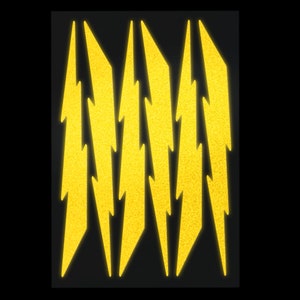 6 Lightning Bolts Reflective Decal Set, Six Lightning Bike Frame Reflector Stickers Kit, Lightning Motorcycle Helmet Transfers Sheet / #674R