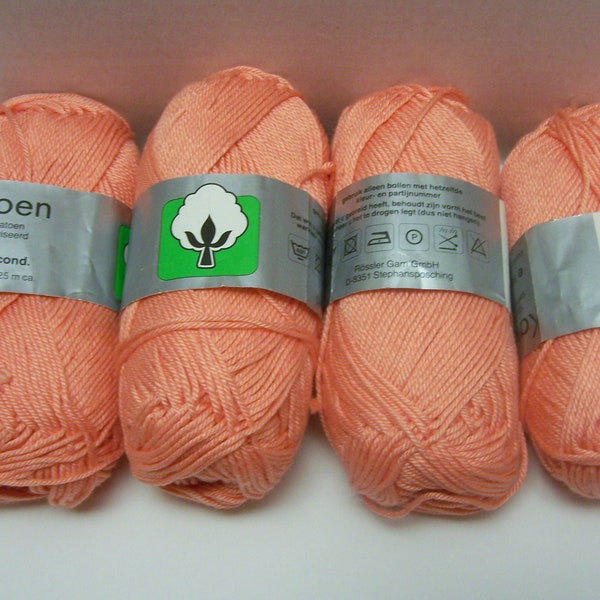 4 Skeins Katoen Peach Orange Cotton Yarn Thread New