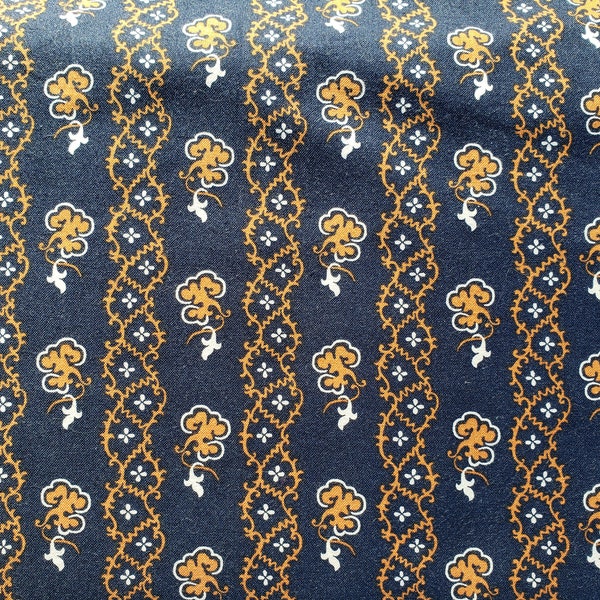 Andover Fabrics Keystone Pattern Navy Blue & Orange Fabric 4006B by Kathy Hall 1 Yard