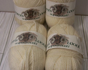 Lot of 4 Skeins Yarns Brunswick Rams Wool Superwash Off White Yarn NEW