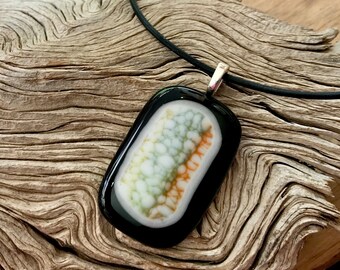 Fused Glass Pendant Necklace - Burnt Ochre and Smokey Blue on Black Glass  - Fused Glass Jewelry - Handmade Glass Jewelry