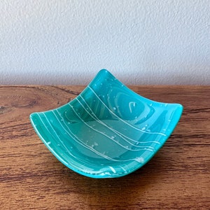 Fused Glass Mini Bowl, Tea or Votive Candle Holder, Teal Green Blue, Handmade Glass Art, Home Decor, Hostess Gift, Mothers Day Gift, Glass image 1