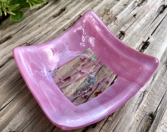 Fused Glass Bowl- Pink and Clear Glass - Glass Sushi Plate - Home Kitchen Decor - Handmade Art Glass - Mothers Day Gift - Glass Ring Dish