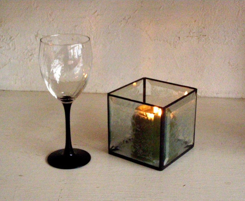 Stained Glass Candle Holder Beveled Clear Glass Candle Lantern Handmade