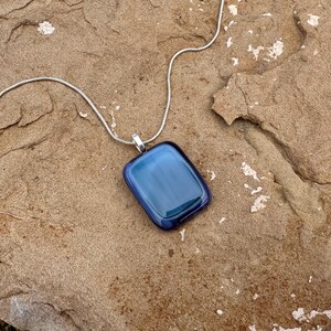 Fused Glass Pendant Necklace - Blue and Purple Glass - Handmade Fused Glass Jewelry - Artisan Gift - Rectangle Glass Pendant