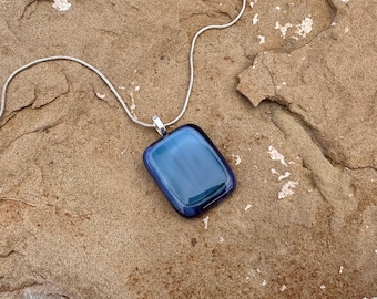 Blue Purple Fused Glass Pendant Necklace: Handmade Artisan Jewelry