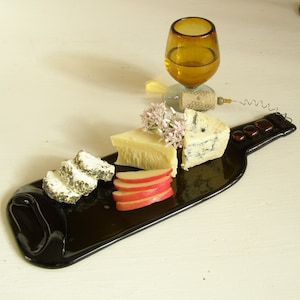 Up-cycled Wine Bottle Cheese and Appetizer Tray - Plate - Melted Wine Bottle - Hostess Gift - Entertaining Gift - Dark Olive Green
