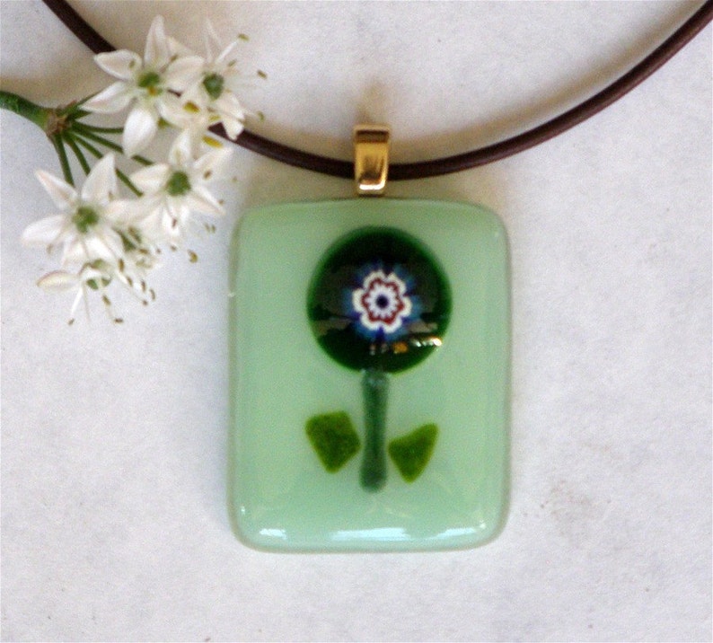 Fused Glass Pendant Necklace Orange Flower on Black Glass Etsy