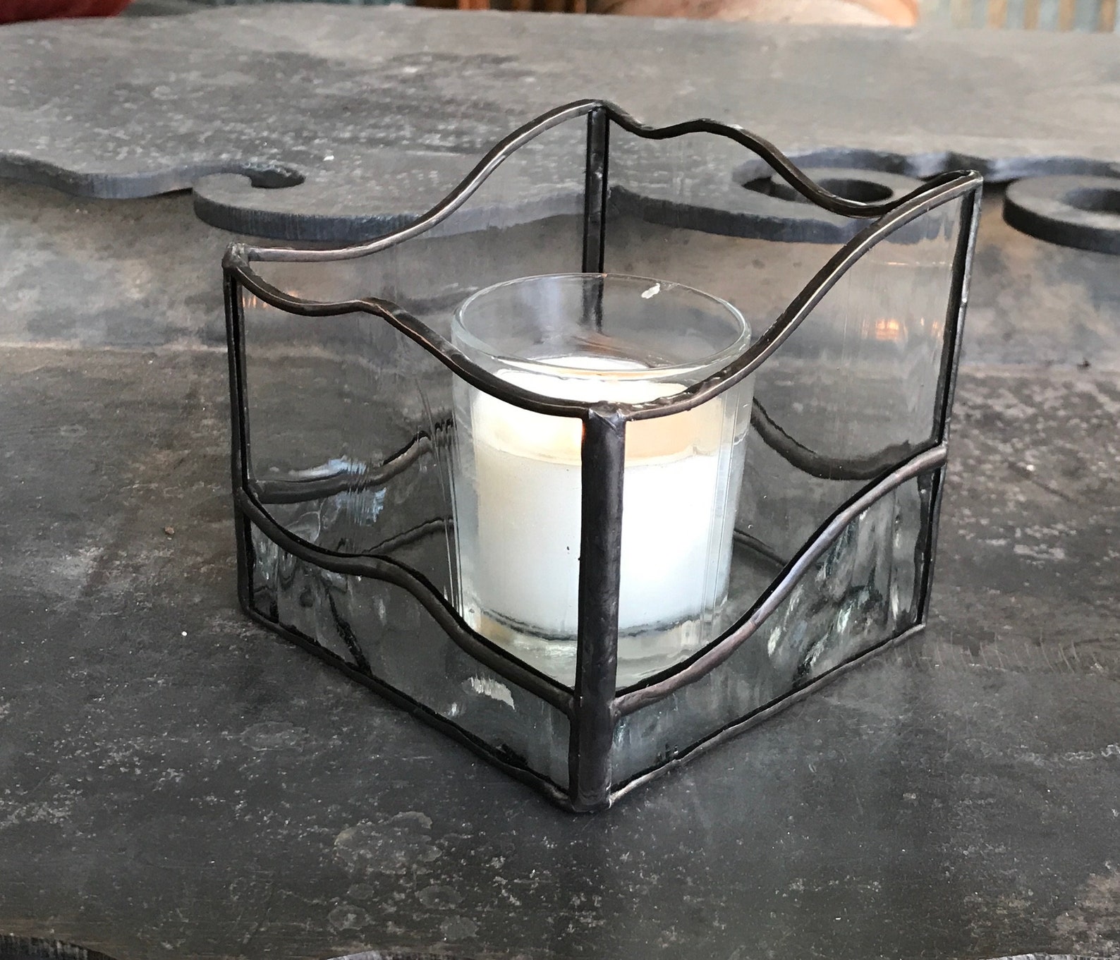 Stained Glass Candle Holder Candle Lantern Clear Textured Glass Home