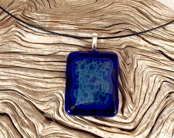 All the Best Blues - Fused Glass Pendant Necklace - Cobalt Teal Aquamarine - Handmade Fused Glass Jewelry - Artisan Gift