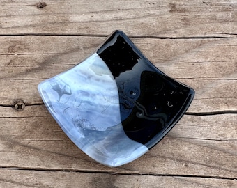 Black and Gray Swirled Fused Glass Mini Bowl - Jewelry Dish - Kitchen Dish - Handmade Glass - Salt Bowl - Kitchen Decor - Mother's Day Gift