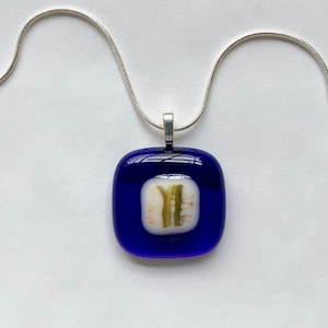 Fused Glass Pendant Necklace - Cobalt Blue with Earth Tones Abstract Accent - Handmade Fused Glass Jewelry - Artisan Gift - Glass Jewelry