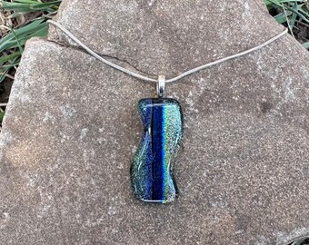 Blue Silver Pink Dichroic Fused Glass Pendant - Striped Dichroic Glass Necklace - Handmade Glass Jewelry - Handmade Glass Pendant