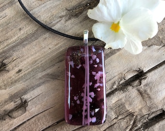 Magenta and Pink Fused Glass Pendant Necklace - Handmade Glass Art Jewelry - One of a Kind - Glass Art Jewelry - Gift for her - Art Glass