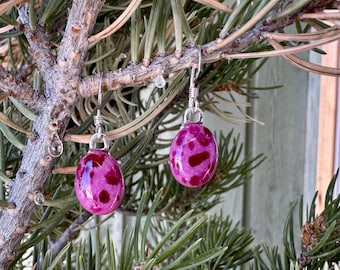 Fused Glass Earrings - Small Pink Glass Earrings - Light Pink Mottled with Darker Pink - Handmade Glass Jewelry - Spring Jewelry - Gift