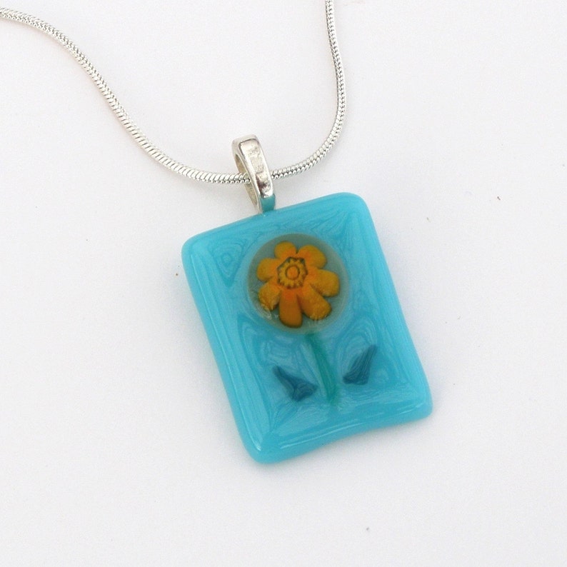 Fused Glass Flower Pendant Necklace Light Blue Glass Etsy