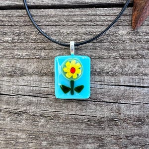 Fused Glass Pendant Necklace: Light Blue Millefiori Flower, Handmade Jewelry