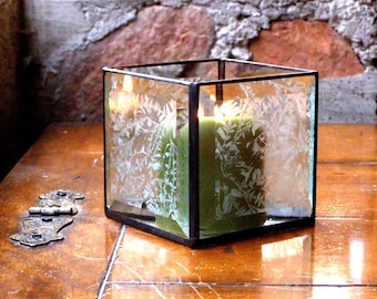 Handmade Beveled Glass Candle Lantern: Stained Glass Home Decor