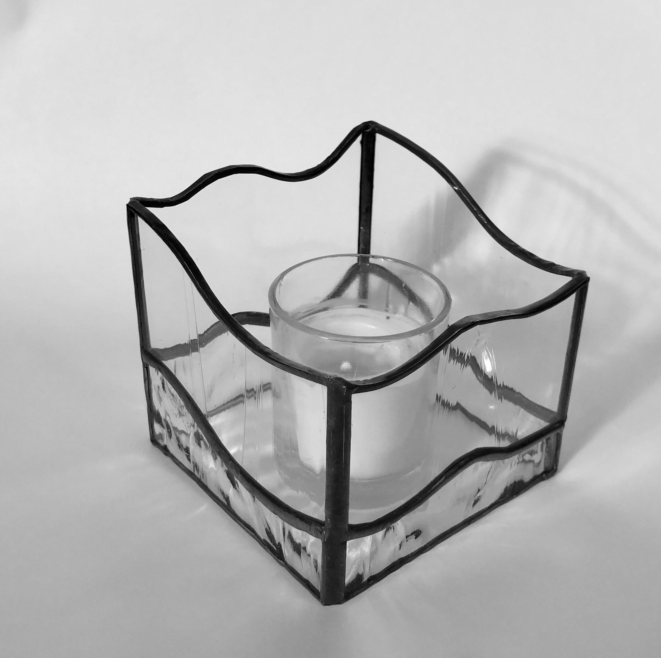 Stained Glass Candle Holder Candle Lantern Clear Textured Glass Home