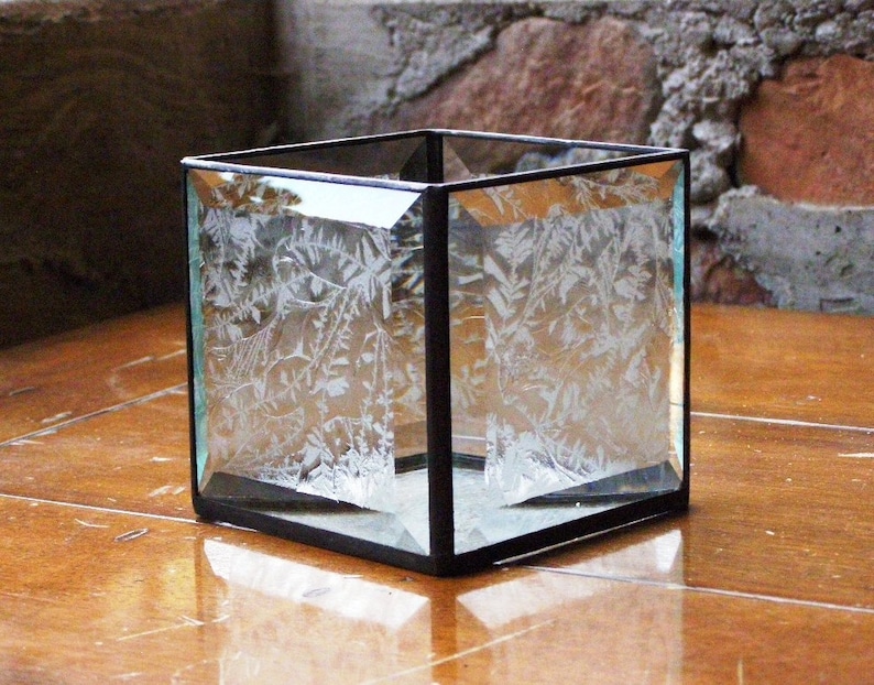 Stained Glass Candle Holder Beveled Clear Glass Candle Lantern Handmade