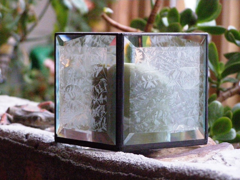 Stained Glass Candle Holder Beveled Clear Glass Candle Lantern Handmade