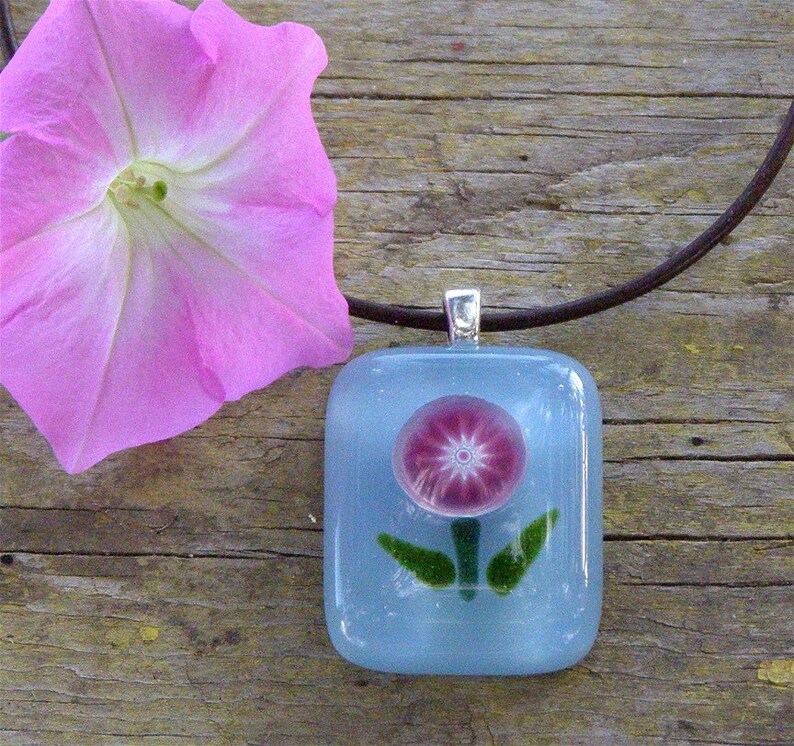 Fused Glass Pendant Necklace Orange Flower on Black Glass Etsy