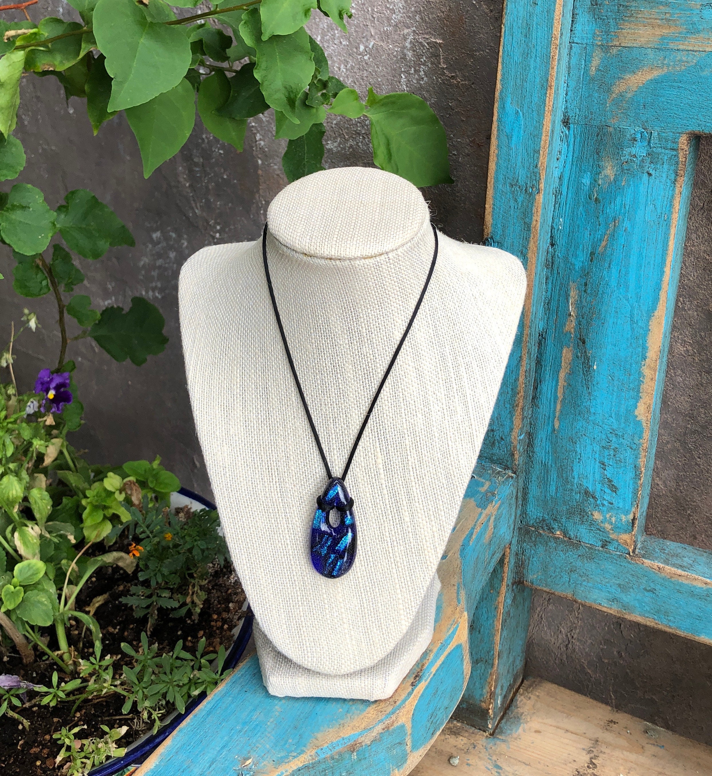 Indigo Blue Dichroic Fused Glass Pendant Necklace Fused - Etsy