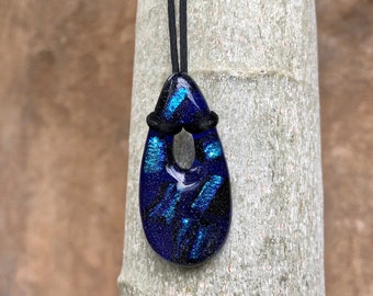 Indigo Dichroic Fused Glass Pendant Necklace: Handmade Jewelry