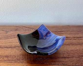 Black and Purple Swirled Fused Glass Mimi Bowl - Jewelry Dish - Kitchen Dish - Handmade Glass - Salt Bowl - Kitchen Decor - Dipping Bowl