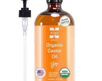 USDA Organic Castor Oil, Cold Pressed, Glass Bottle with Pump