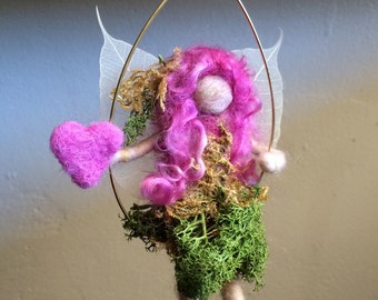 Needle felted fairy, Valentines gift,  Wood, forest Fairy with Heart, waldorf inspired, valentine fairy, Made to order