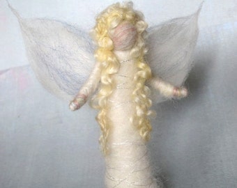 Needle Felted Standing  Angel, Nativity, White, Original design by Borbala Arvai, MADE to order