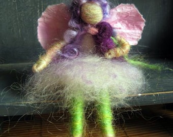 Fairy Friend with purple Bird, Needle felted doll, Fairy doll, waldorf toy, spring nature table, Design by Borbala Arvai, made to order