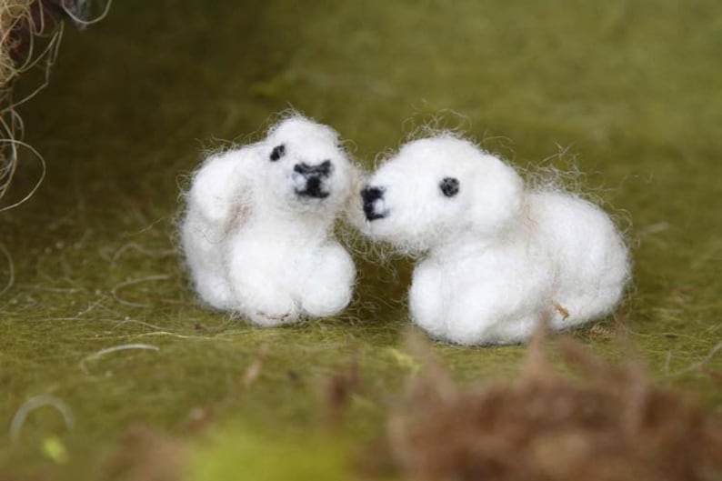 Needle Felted Animal, TWO little lambs, felted sheep, Nativity Set, Waldorf Nativity, miniatures, Design by Borbala Arvai, made to order image 1