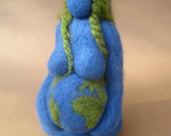 Needle felted, Mother Earth, Earth Mama, Gaia, Blue Goddess, 6 inches, Original design by Borbala Arvai, Made to order
