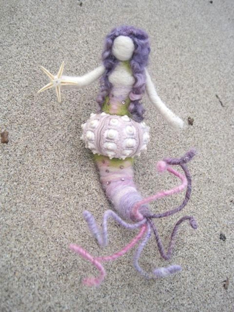 Needle Felted Mermaid, Sea Urchin Mermaid, Goddess, Original design by Borbala Arvai, MADE TO ORDER image 4