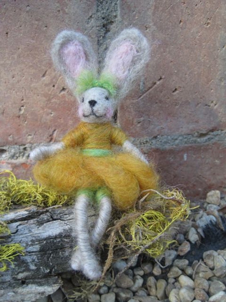 Needle felted Animal, Bunny Girl, Waldorf inspired, Spring Nature Table, Easter, felted toy, Original Design by Borbala Arvai, MADE to order image 1