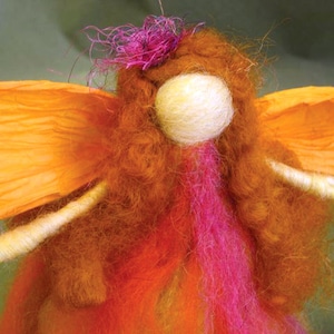 Needle Felted Standing Waldorf Fall Fairy with soft skirt and wild, vibrant colors