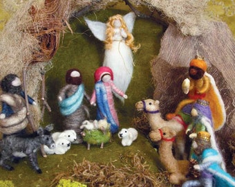 Needle Felted Nativity Set, Waldorf inspired, Holiday decoration, Christmas, Original design by Borbala Arvai, Made to order