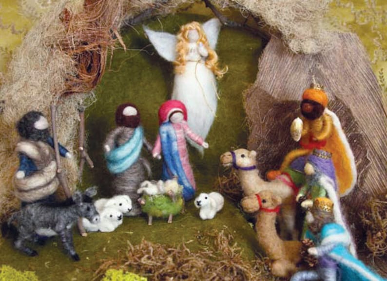 Needle Felted Animal, TWO little lambs, felted sheep, Nativity Set, Waldorf Nativity, miniatures, Design by Borbala Arvai, made to order image 4