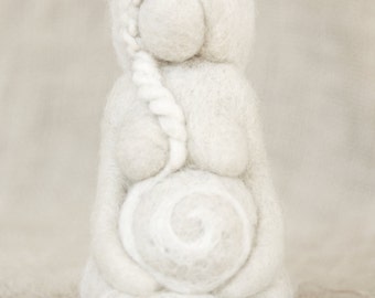 Mother Earth White Gaia needle felted Goddess midwife doula pregnancy gift Original design by Borbala Arvai, made to order