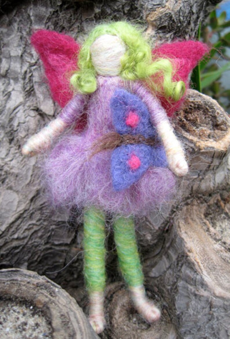 Lila the Fairy Friend with Butterfly Needle felted Waldorf inspired Original design by Borbala Arvai image 2